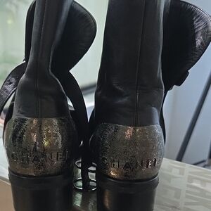 CHANEL Black Boots with Distressed Silver Heels